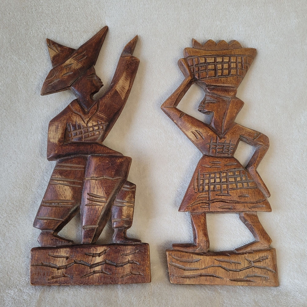 Wooden African carvings ethnic art couple decorative statue plaques